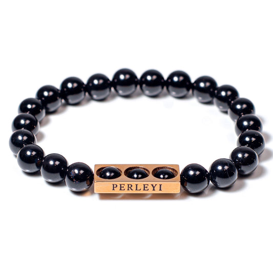 THANDO Bracelet en Perle Onyx 08mm