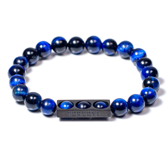 AKENATA Bracelet en perle Œil de Tigre Bleu 08mm