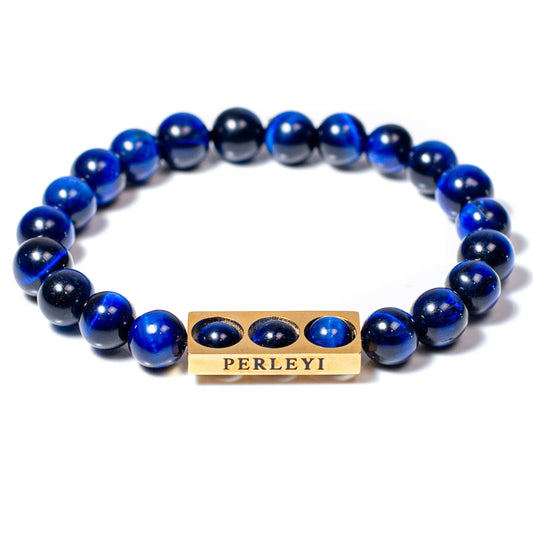 BOCAR Bracelet en perle Œil de Tigre Bleu 08mm