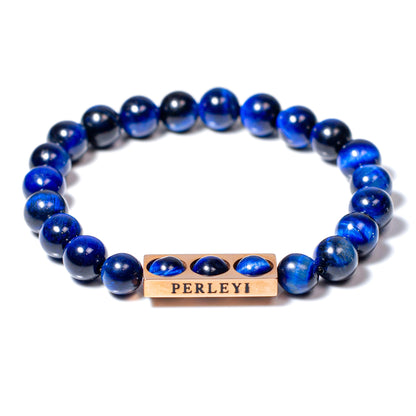 NEEMA Bracelet en Perle Œil de Tigre Bleu 08mm