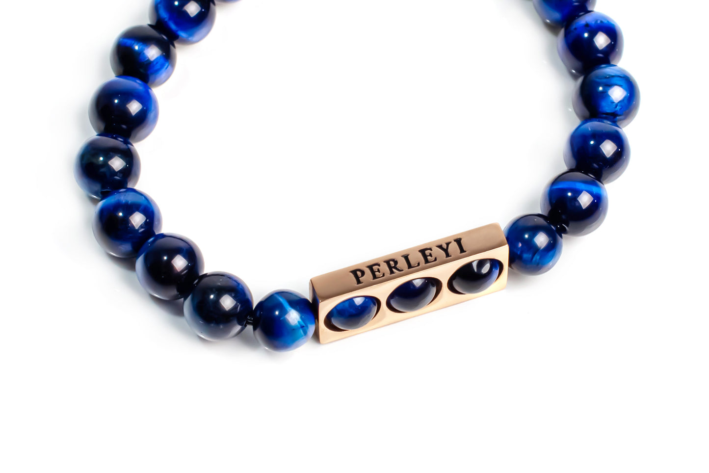 NEEMA Bracelet en Perle Œil de Tigre Bleu 08mm