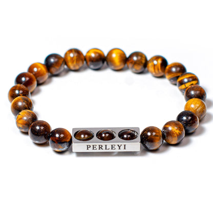 NOUR Bracelet en Perle Œil Tigre Marron 08mm