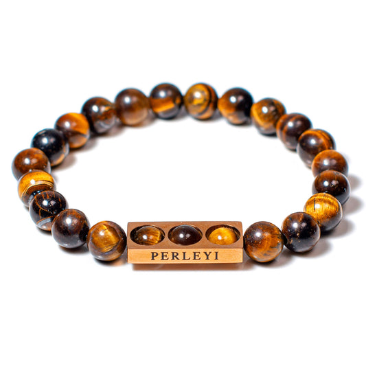 SIONE Bracelet en Perle Œil Tigre Marron 08mm