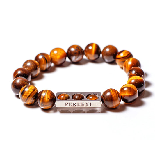 KENNY Bracelet en perle Œil Tigre Marron 10mm