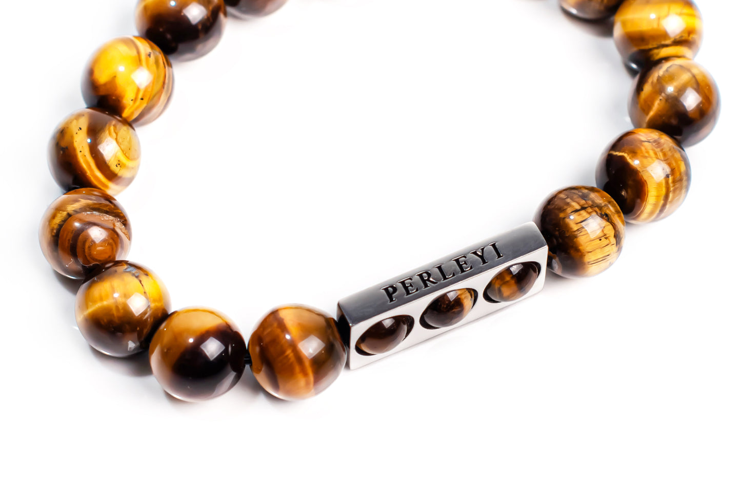 KENNY Bracelet en perle Œil Tigre Marron 10mm