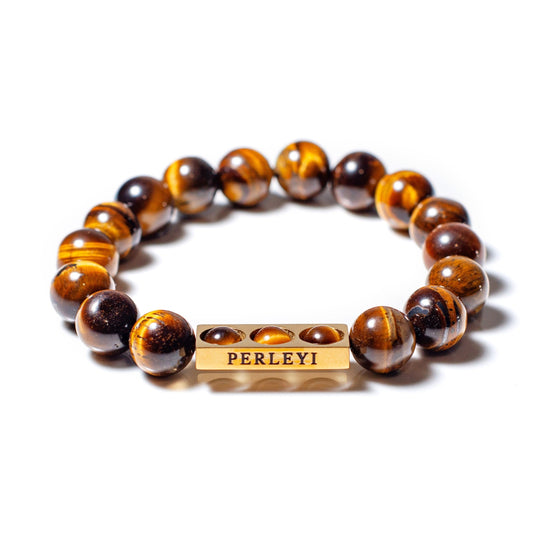 MALINALLI Bracelet en Perle Œil de Tigre Marron 10mm