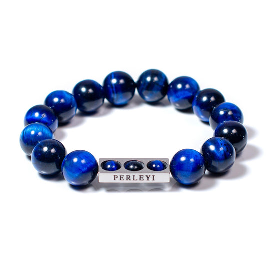 ALBA Bracelet en perle Œil de Tigre Bleu 12mm