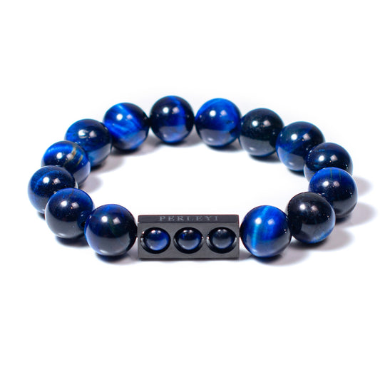 AIDA Bracelet en perle Œil de Tigre Bleu 12mm