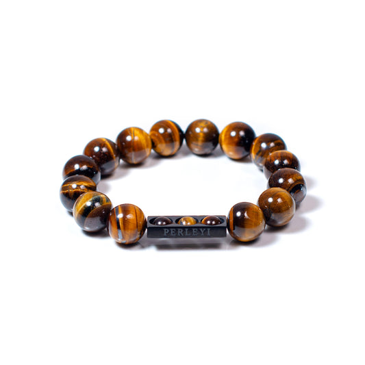 AMAROK Bracelet en perle Œil Tigre Marron 12mm